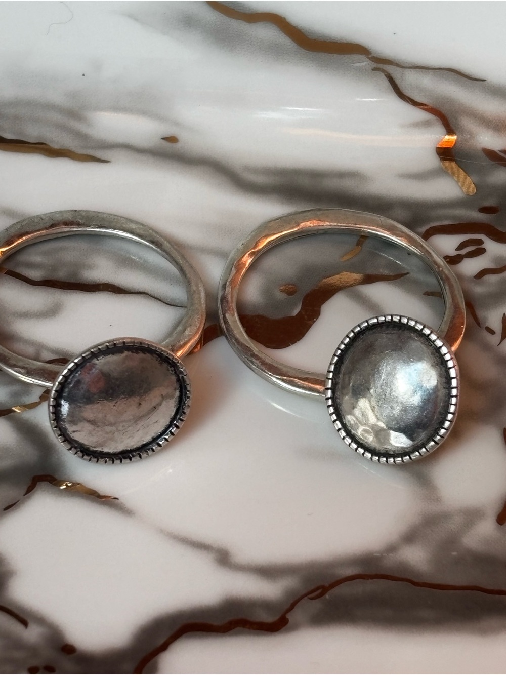 Sterling Silver Beaded Edge Round Dome Ring - Silver